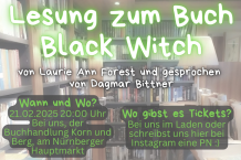 Black Witch Lesung am 21.02.2025 mit Dagmar Bittner in Nürnberg – kommt vorbei!